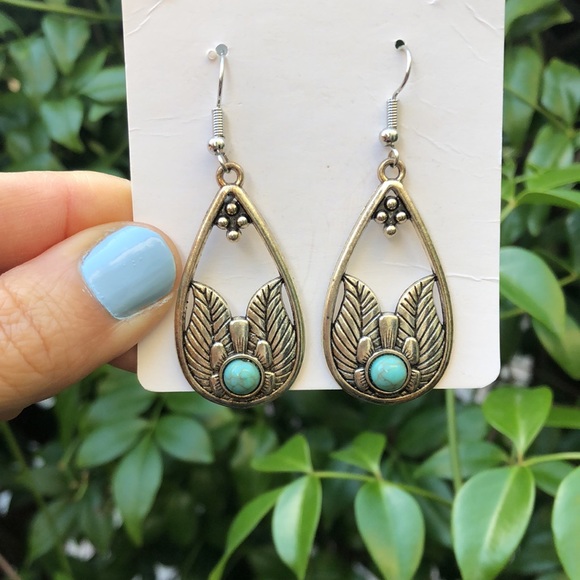 Turquoise Boho Drop Earrings - Picture 3 of 5